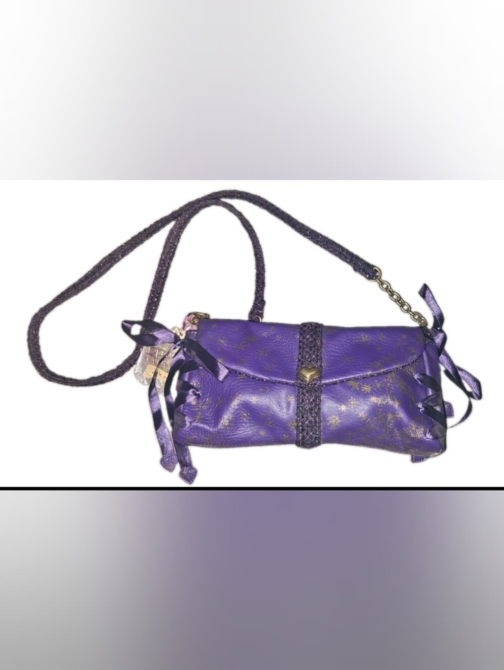 NWT Princess Vera Wang Purple Ribbon Corset Crossbody Bag Gold Snowflake Y2K